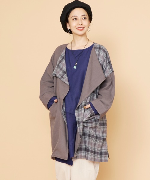 チャイハネ(チャイハネ)の「【チャイハネ】チェックラーカーディガン(カーディガン/ボレロ・レディース・グレー/イエロー/ブルー・FREE)」の2枚目の写真
