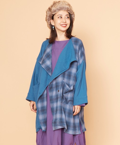 チャイハネ(チャイハネ)の「【チャイハネ】チェックラーカーディガン(カーディガン/ボレロ・レディース・グレー/イエロー/ブルー・FREE)」の1枚目の写真