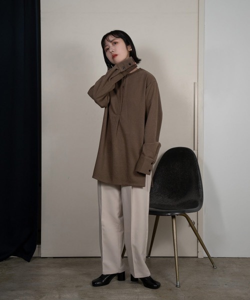 lawgy（ラウジー）の「soft touch stripe tops（シャツ/ブラウス・レディース・ブラウン/ベージュ・FREE）」の5枚目の写真