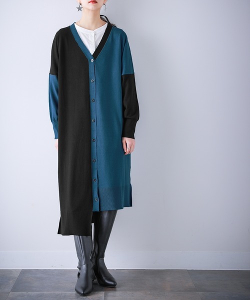 kOhAKU（コハク）の「【廃盤】『配色アシメニットロングカーディガン』（カーディガン/ボレロ・レディース・マスタード/ブラック・FREE）」の2枚目の写真