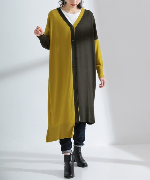 kOhAKU（コハク）の「【廃盤】『配色アシメニットロングカーディガン』（カーディガン/ボレロ・レディース・マスタード/ブラック・FREE）」の9枚目の写真
