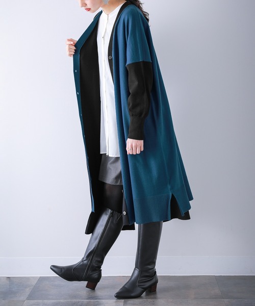 kOhAKU（コハク）の「【廃盤】『配色アシメニットロングカーディガン』（カーディガン/ボレロ・レディース・マスタード/ブラック・FREE）」の4枚目の写真