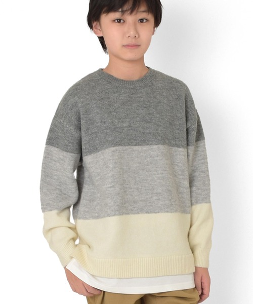 GLAZOS(グラソス)の「裾レイヤード・エアリーニット【マシンウォッシャブル】(ニット/セーター・キッズ・ブルー/ネイビー/イエロー/グレー/エンジ/ライトグレー・160cm/140cm/150cm/170cm)」の2枚目の写真