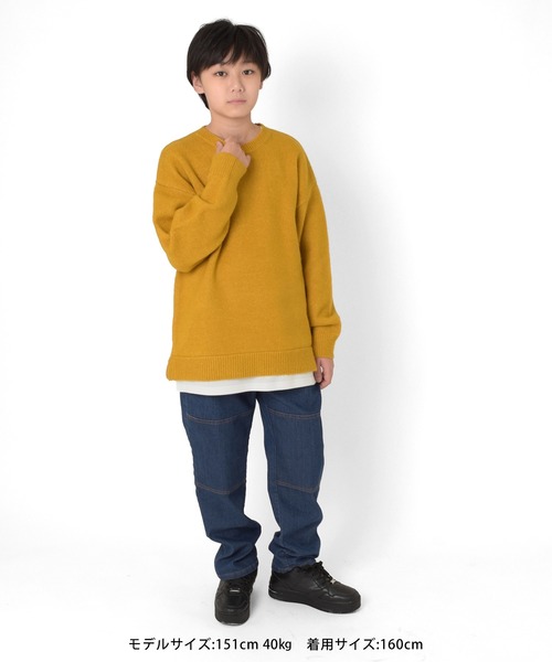 GLAZOS(グラソス)の「裾レイヤード・エアリーニット【マシンウォッシャブル】(ニット/セーター・キッズ・ブルー/ネイビー/イエロー/グレー/エンジ/ライトグレー・160cm/140cm/150cm/170cm)」の12枚目の写真