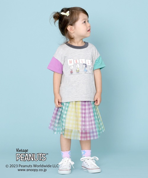 Vintage PEANUTS(ビンテージピーナッツ)の「PEANUTS/スヌーピーコラボ 袖配色半袖Tシャツ(80~90)(Tシャツ/カットソー・キッズ・杢グレー/ベージュ・90cm/80cm)」の4枚目の写真