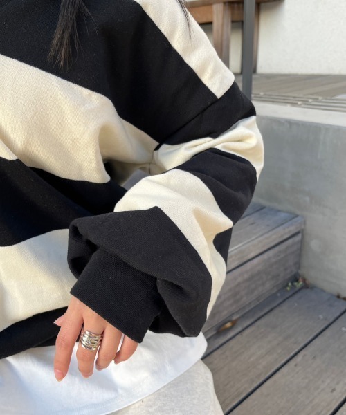 nemne store(ネンネストア)の「【低身長用サイズあり】裏毛ボーダースキッパースウェット(スウェット・レディース・グリーン/ブルー/ブラック・SMALL/MEDIUM)」の7枚目の写真
