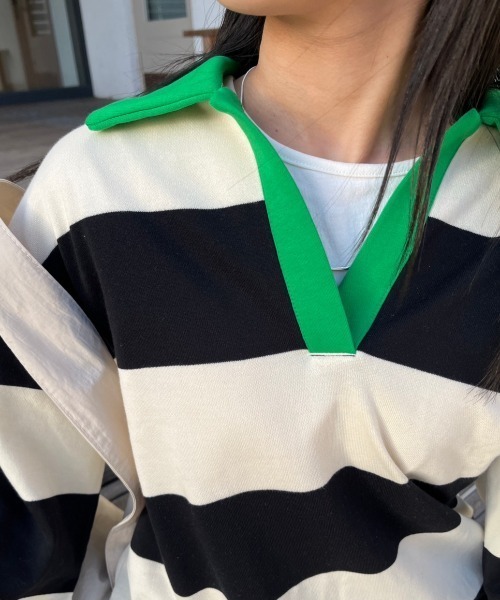 nemne store(ネンネストア)の「【低身長用サイズあり】裏毛ボーダースキッパースウェット(スウェット・レディース・グリーン/ブルー/ブラック・SMALL/MEDIUM)」の8枚目の写真