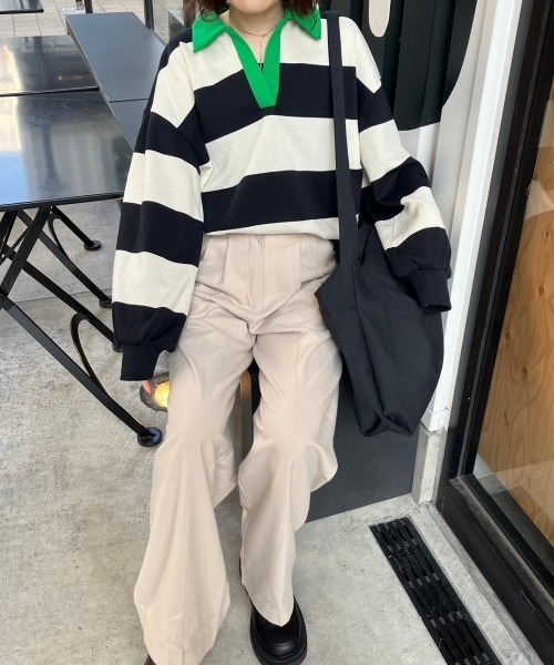 nemne store(ネンネストア)の「【低身長用サイズあり】裏毛ボーダースキッパースウェット(スウェット・レディース・グリーン/ブルー/ブラック・SMALL/MEDIUM)」の12枚目の写真
