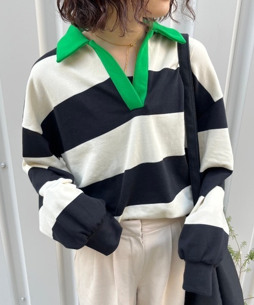 nemne store(ネンネストア)の「【低身長用サイズあり】裏毛ボーダースキッパースウェット(スウェット・レディース・グリーン/ブルー/ブラック・SMALL/MEDIUM)」の9枚目の写真