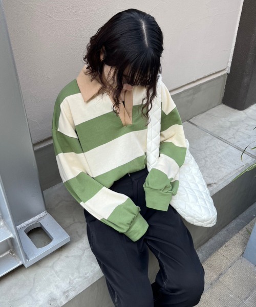 nemne store(ネンネストア)の「【低身長用サイズあり】裏毛ボーダースキッパースウェット(スウェット・レディース・グリーン/ブルー/ブラック・SMALL/MEDIUM)」の15枚目の写真