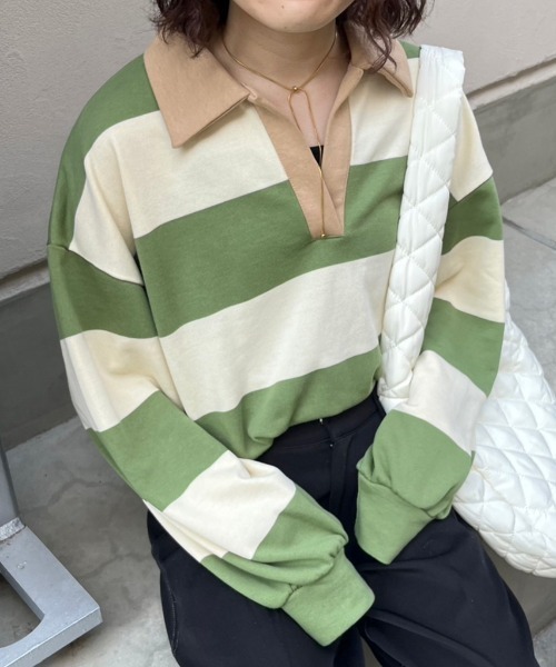 nemne store(ネンネストア)の「【低身長用サイズあり】裏毛ボーダースキッパースウェット(スウェット・レディース・グリーン/ブルー/ブラック・SMALL/MEDIUM)」の16枚目の写真