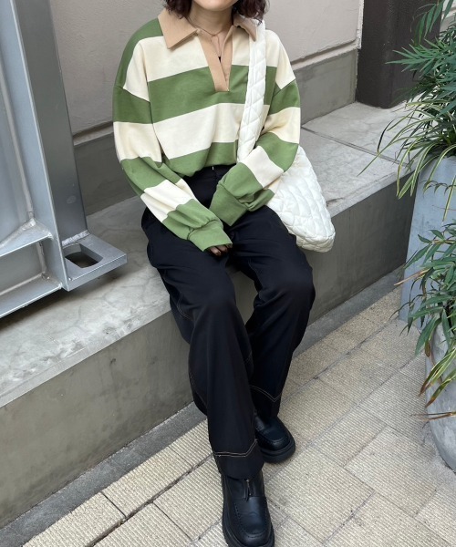 nemne store(ネンネストア)の「【低身長用サイズあり】裏毛ボーダースキッパースウェット(スウェット・レディース・グリーン/ブルー/ブラック・SMALL/MEDIUM)」の17枚目の写真