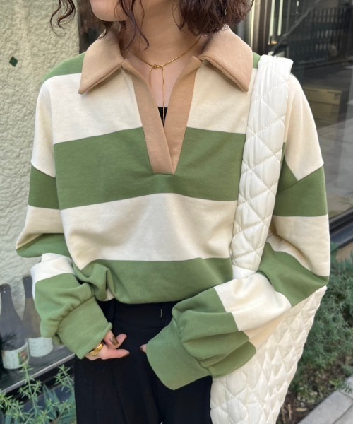 nemne store(ネンネストア)の「【低身長用サイズあり】裏毛ボーダースキッパースウェット(スウェット・レディース・グリーン/ブルー/ブラック・SMALL/MEDIUM)」の14枚目の写真