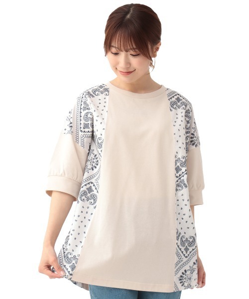 チチカカ(チチカカ)の「バンダナプリント切り替えプルオーバー(Tシャツ/カットソー・レディース・ライトベージュ/ネイビー・FREE)」の6枚目の写真