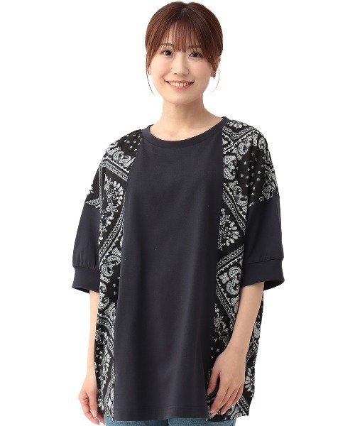 チチカカ(チチカカ)の「バンダナプリント切り替えプルオーバー(Tシャツ/カットソー・レディース・ライトベージュ/ネイビー・FREE)」の7枚目の写真