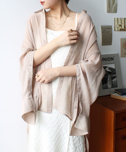 GeeRA（ジーラ）の「2WAYスリットスリーブシアーシャツ（シャツ/ブラウス・レディース・オフホワイト/ピンク/サンドグレー・LARGE/MEDIUM）」の3枚目の写真