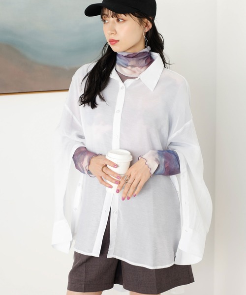 GeeRA（ジーラ）の「2WAYスリットスリーブシアーシャツ（シャツ/ブラウス・レディース・オフホワイト/ピンク/サンドグレー・LARGE/MEDIUM）」の6枚目の写真