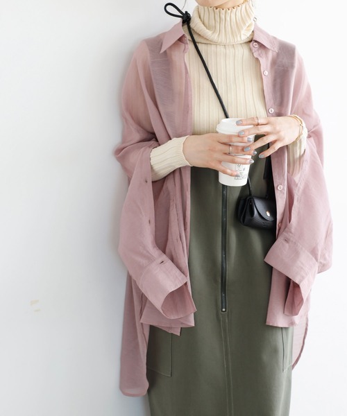 GeeRA（ジーラ）の「2WAYスリットスリーブシアーシャツ（シャツ/ブラウス・レディース・オフホワイト/ピンク/サンドグレー・LARGE/MEDIUM）」の10枚目の写真