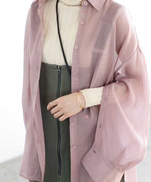 GeeRA（ジーラ）の「2WAYスリットスリーブシアーシャツ（シャツ/ブラウス・レディース・オフホワイト/ピンク/サンドグレー・LARGE/MEDIUM）」の14枚目の写真