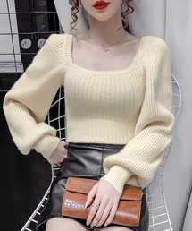 Uネックバルーンスリーブニット