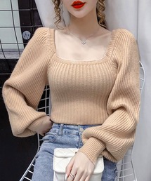 Uネックバルーンスリーブニット