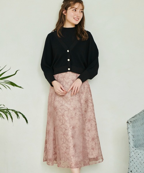 【新品】定価16500円　ノエラ　チュールフラワー刺繍スカート チュールフラワー刺繍スカート | フレアスカート | Noela