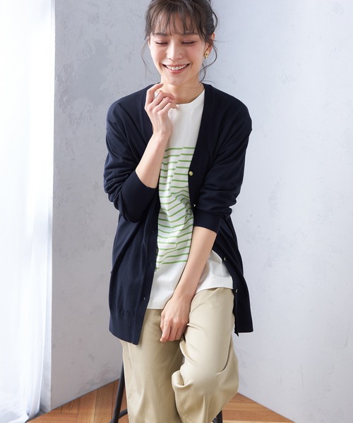 Petit Honfleur（プチオンフルール）の「【UVカット・接触冷感・ウォッシャブル】ロングカーディガン（カーディガン/ボレロ・レディース・ネイビー/ブラック/ベージュ・M/L）」の13枚目の写真