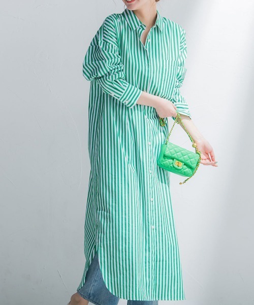 VICKY（ビッキー）の「【羽織としても使える】カラーストライプシャツワンピース《洗濯機で洗える》（シャツワンピース・レディース・ダークネイビー/グリーン系その他/ブルー系その他/ピンク系その他・M）」の2枚目の写真