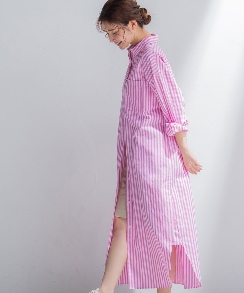 VICKY（ビッキー）の「【羽織としても使える】カラーストライプシャツワンピース《洗濯機で洗える》（シャツワンピース・レディース・ダークネイビー/グリーン系その他/ブルー系その他/ピンク系その他・M）」の12枚目の写真