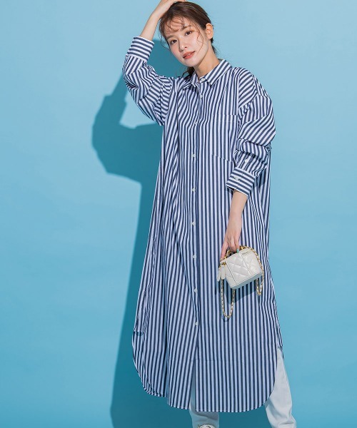 VICKY（ビッキー）の「【羽織としても使える】カラーストライプシャツワンピース《洗濯機で洗える》（シャツワンピース・レディース・ダークネイビー/グリーン系その他/ブルー系その他/ピンク系その他・M）」の16枚目の写真