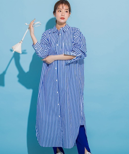 VICKY（ビッキー）の「【羽織としても使える】カラーストライプシャツワンピース《洗濯機で洗える》（シャツワンピース・レディース・ダークネイビー/グリーン系その他/ブルー系その他/ピンク系その他・M）」の8枚目の写真