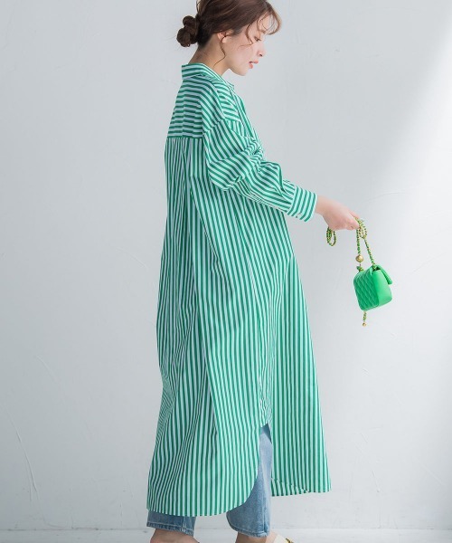 VICKY（ビッキー）の「【羽織としても使える】カラーストライプシャツワンピース《洗濯機で洗える》（シャツワンピース・レディース・ダークネイビー/グリーン系その他/ブルー系その他/ピンク系その他・M）」の9枚目の写真