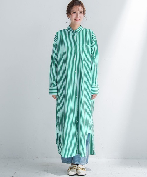 VICKY（ビッキー）の「【羽織としても使える】カラーストライプシャツワンピース《洗濯機で洗える》（シャツワンピース・レディース・ダークネイビー/グリーン系その他/ブルー系その他/ピンク系その他・M）」の14枚目の写真