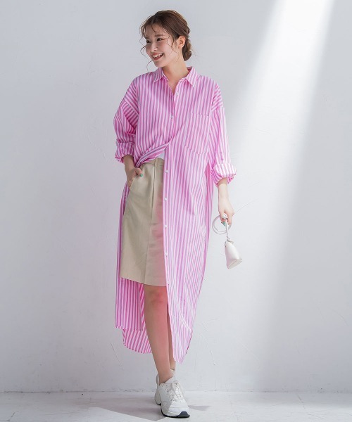VICKY（ビッキー）の「【羽織としても使える】カラーストライプシャツワンピース《洗濯機で洗える》（シャツワンピース・レディース・ダークネイビー/グリーン系その他/ブルー系その他/ピンク系その他・M）」の11枚目の写真