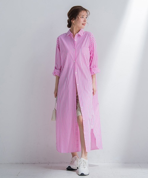 VICKY（ビッキー）の「【羽織としても使える】カラーストライプシャツワンピース《洗濯機で洗える》（シャツワンピース・レディース・ダークネイビー/グリーン系その他/ブルー系その他/ピンク系その他・M）」の17枚目の写真