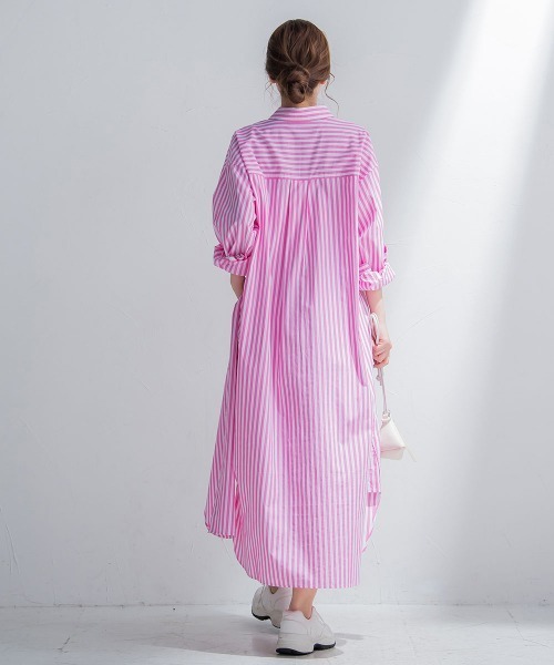 VICKY（ビッキー）の「【羽織としても使える】カラーストライプシャツワンピース《洗濯機で洗える》（シャツワンピース・レディース・ダークネイビー/グリーン系その他/ブルー系その他/ピンク系その他・M）」の7枚目の写真