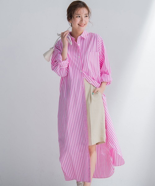 VICKY（ビッキー）の「【羽織としても使える】カラーストライプシャツワンピース《洗濯機で洗える》（シャツワンピース・レディース・ダークネイビー/グリーン系その他/ブルー系その他/ピンク系その他・M）」の22枚目の写真