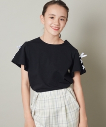 [100-130]レースアップリボンスリーブＴシャツ