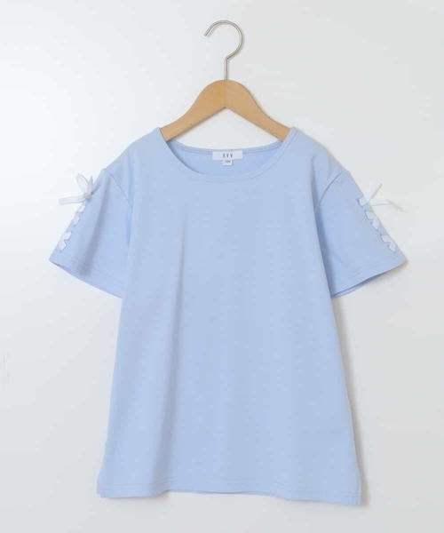 a.v.v（アーヴェヴェ）の「[100-130]レースアップリボンスリーブＴシャツ（Tシャツ/カットソー・キッズ・ホワイト/ライトブルー/ライトパープル/ブラック/ピンク・120/100/110/130）」の15枚目の写真