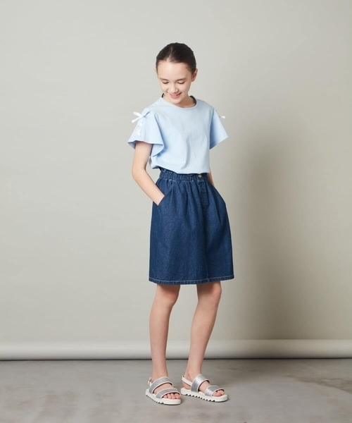 a.v.v（アーヴェヴェ）の「[100-130]レースアップリボンスリーブＴシャツ（Tシャツ/カットソー・キッズ・ホワイト/ライトブルー/ライトパープル/ブラック/ピンク・120/100/110/130）」の6枚目の写真