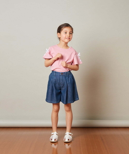 a.v.v（アーヴェヴェ）の「[100-130]レースアップリボンスリーブＴシャツ（Tシャツ/カットソー・キッズ・ホワイト/ライトブルー/ライトパープル/ブラック/ピンク・120/100/110/130）」の7枚目の写真