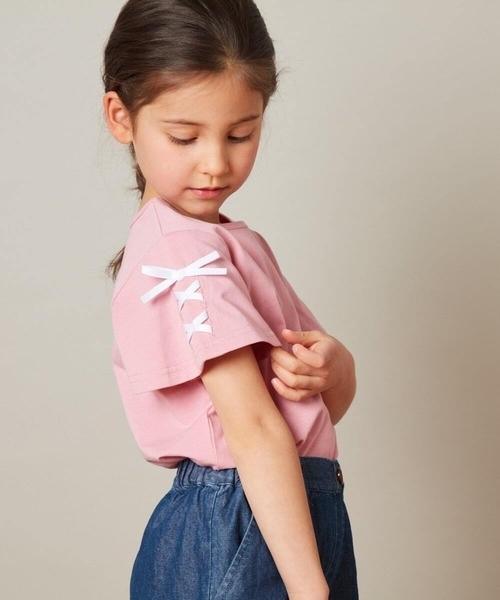 a.v.v（アーヴェヴェ）の「[100-130]レースアップリボンスリーブＴシャツ（Tシャツ/カットソー・キッズ・ホワイト/ライトブルー/ライトパープル/ブラック/ピンク・120/100/110/130）」の19枚目の写真