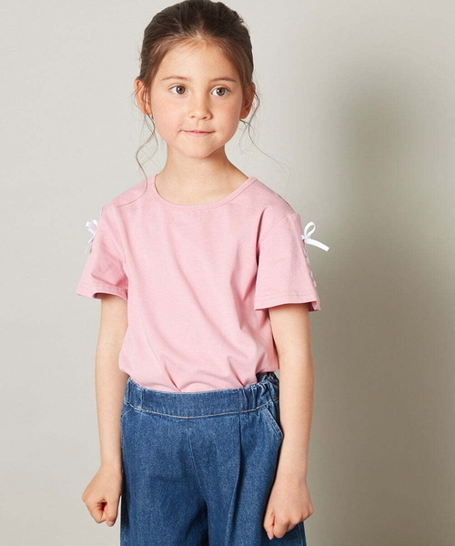 a.v.v（アーヴェヴェ）の「[100-130]レースアップリボンスリーブＴシャツ（Tシャツ/カットソー・キッズ・ホワイト/ライトブルー/ライトパープル/ブラック/ピンク・120/100/110/130）」の17枚目の写真