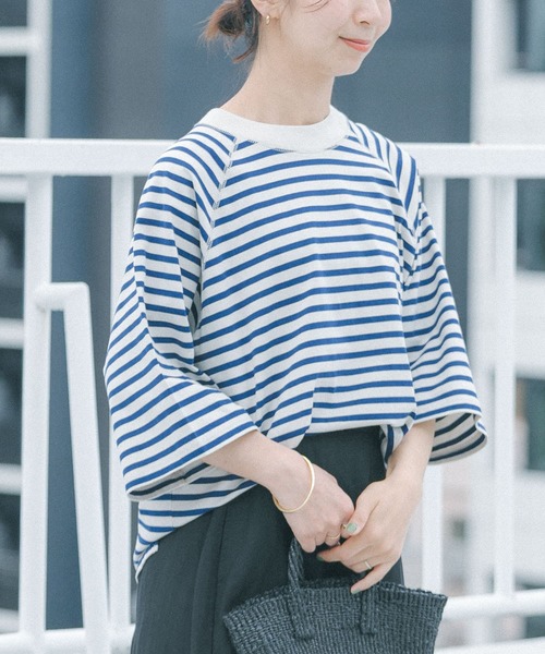 FORK&SPOON(フォークアンドスプーン)の「FORK&SPOON ボーダー5分袖Tシャツ(Tシャツ/カットソー・レディース・ホワイト系その他/アイボリー/ベージュ系その他・1)」の6枚目の写真