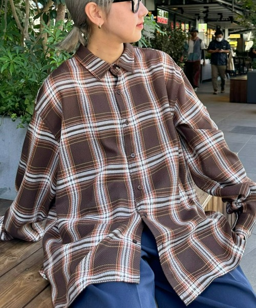 CIAOPANIC TYPY（チャオパニックティピー）の「【ユニセックス】バスケット編みメッシュチェックシャツ（シャツ/ブラウス・メンズ・ベージュ/ネイビー/グリーン/ブラウン/ブラック/ブラック系その他/グリーン系その他/レッド/イエロー/スカイブルー/ミント/ブラック系その他2/ブルー系その他4/ベージュ系その他・MEDIUM/LARGE）」の5枚目の写真