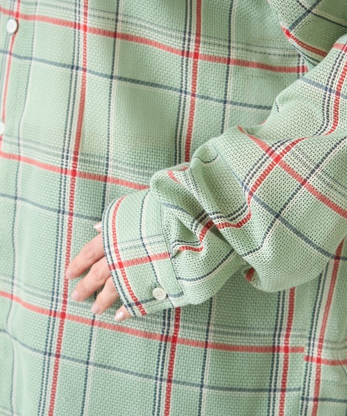 CIAOPANIC TYPY（チャオパニックティピー）の「【ユニセックス】バスケット編みメッシュチェックシャツ（シャツ/ブラウス・メンズ・ベージュ/ネイビー/グリーン/ブラウン/ブラック/ブラック系その他/グリーン系その他/レッド/イエロー/スカイブルー/ミント/ブラック系その他2/ブルー系その他4/ベージュ系その他・MEDIUM/LARGE）」の20枚目の写真