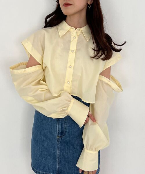 MAJESTIC LEGON（マジェスティックレゴン）の「パールボタン肩あき2wayシャツ（シャツ/ブラウス・レディース・ネイビー/ピンク/イエロー/オフホワイト/ブルー系その他2・MEDIUM）」の13枚目の写真