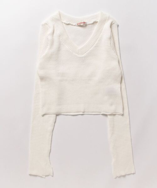 NinaetLina（ニナエリナ）の「クロップド丈無地Ｖネック長袖カットソー（Tシャツ/カットソー・レディース・ブラウン/ホワイト/ライトブルー/ブラック・FREE）」の12枚目の写真