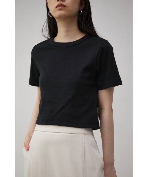 AZUL by moussy（アズールバイマウジー）の「A/B BASIC RIB CROPPED Tシャツ/アズールベーシックリブクロップドTシャツ（Tシャツ/カットソー・レディース・パープル/アイボリー/ブラック・SMALL/MEDIUM）」の3枚目の写真