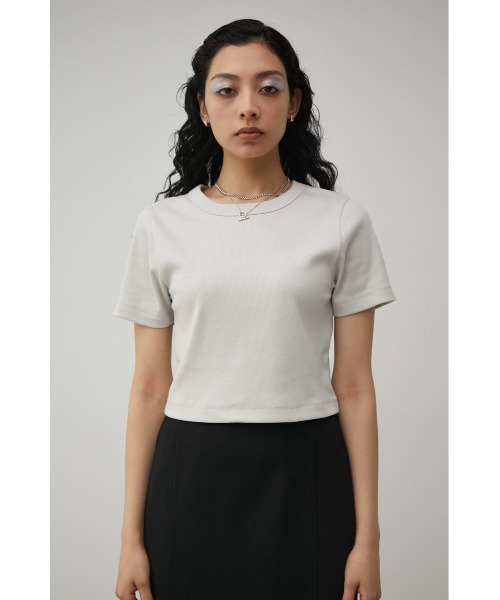 AZUL by moussy（アズールバイマウジー）の「A/B BASIC RIB CROPPED Tシャツ/アズールベーシックリブクロップドTシャツ（Tシャツ/カットソー・レディース・パープル/アイボリー/ブラック・SMALL/MEDIUM）」の8枚目の写真